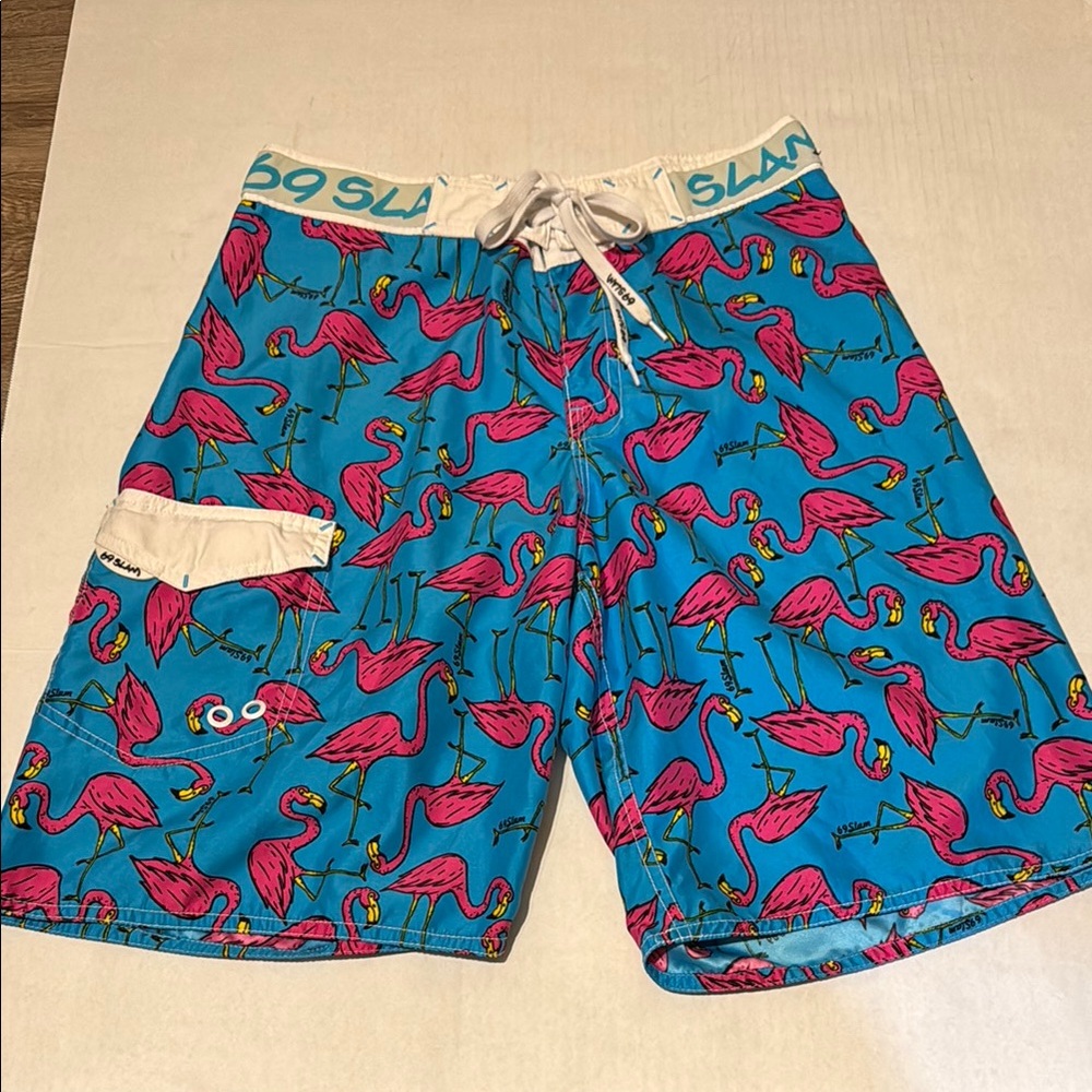 69 Slam Bright Flamingo Swim/Board Shorts Size 30 [S]